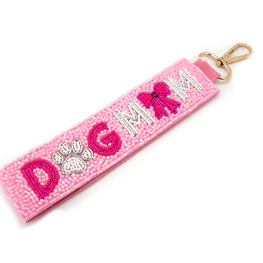 SEED BEAD DOG MOM BAG CHARM KEYCHAIN, 19 2044