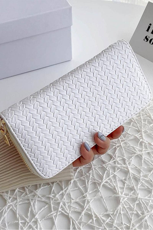 Trendy Vegan Leather Woven Weave Long Wallet