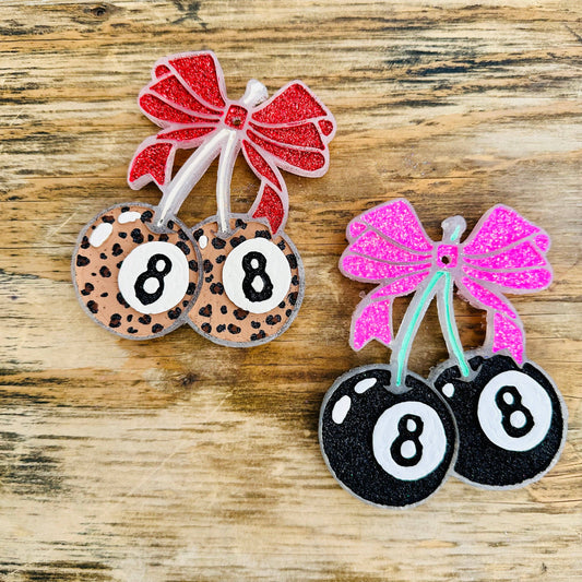 **Custom** Eight ball Cherries with Bow Car Freshie