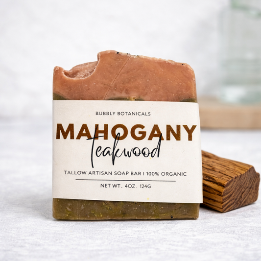 Mahogany Teakwood Tallow Soap. Warm Woodsy Men’s Bar