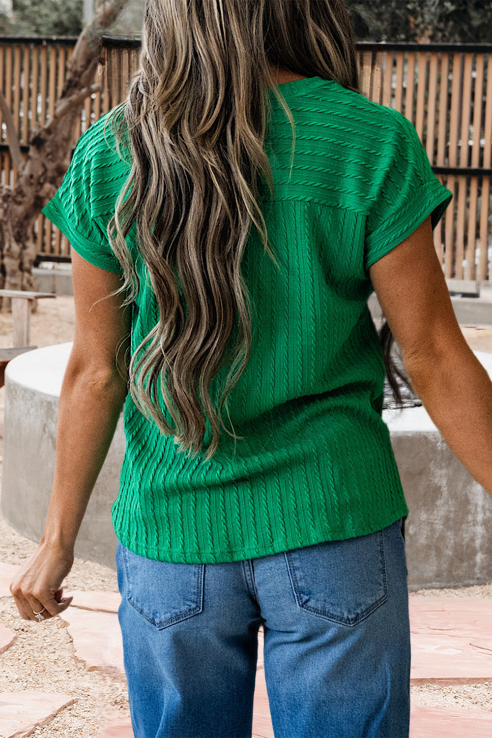 Twisted Texture Knit V Neck T Shirt (S-XL)