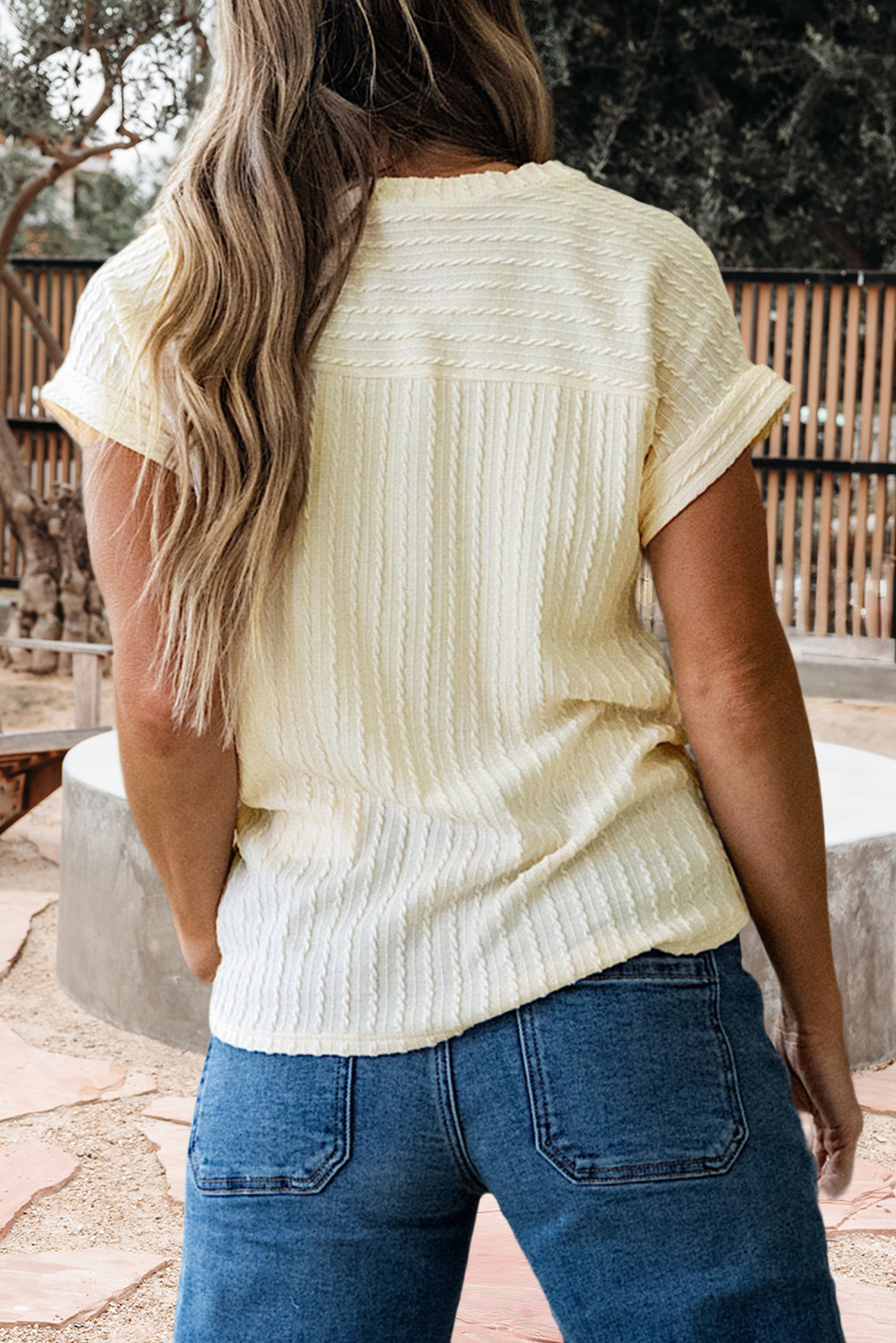 Twisted Texture Knit V Neck T Shirt (S-XL)
