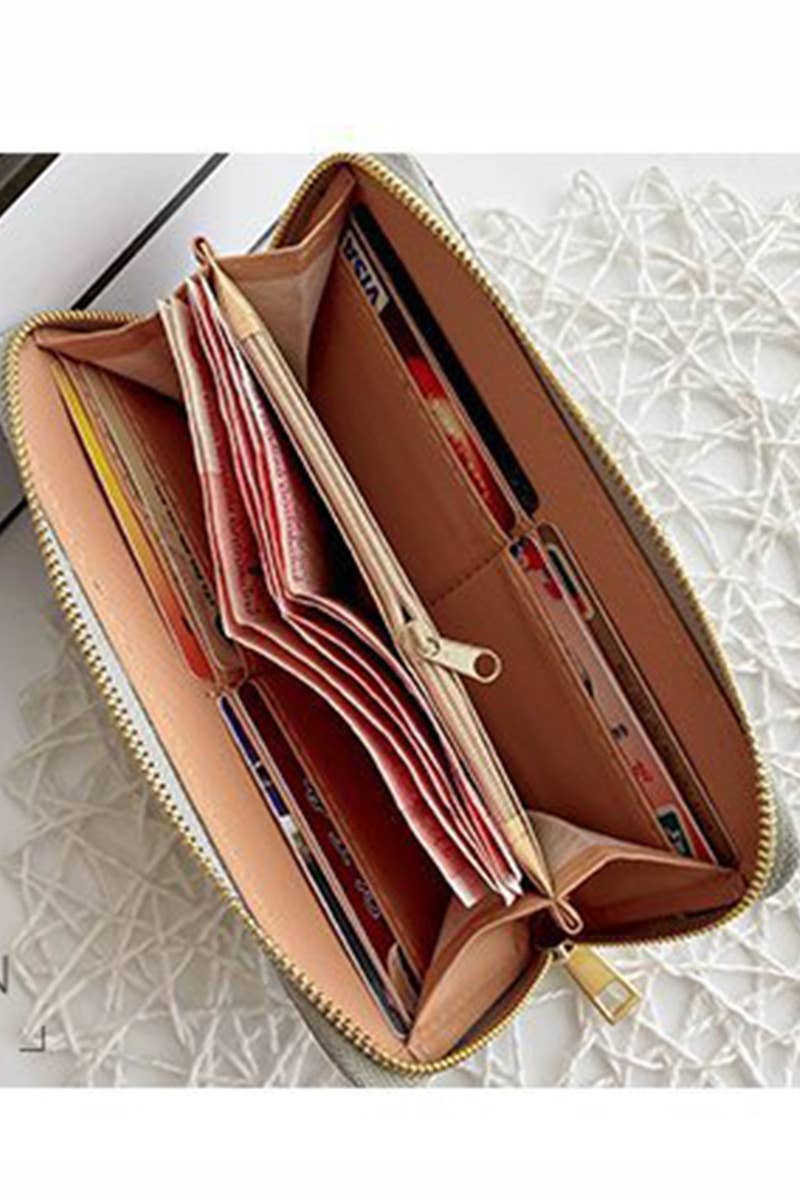 Trendy Vegan Leather Woven Weave Long Wallet