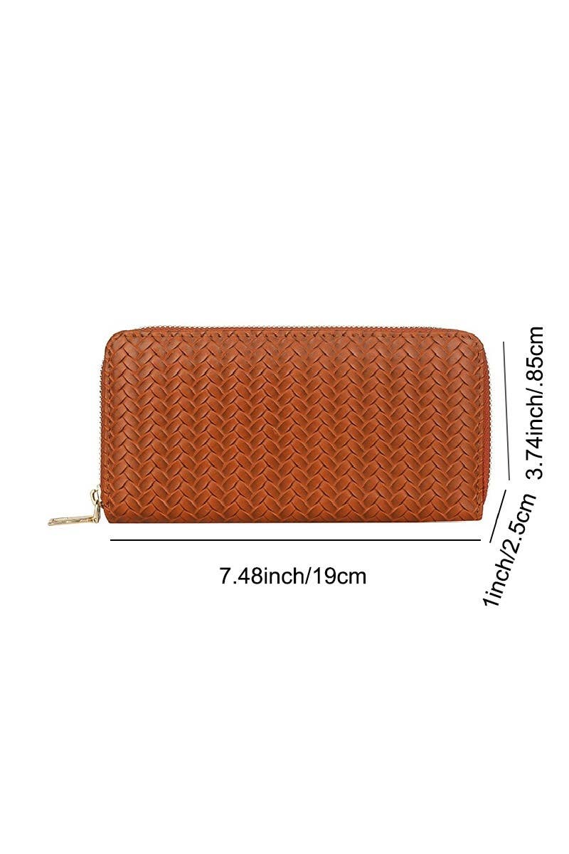 Trendy Vegan Leather Woven Weave Long Wallet